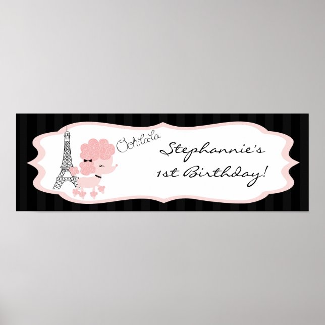 Poster Bannière personnalisée Pink Poodle Paris 22,5 po x (Devant)