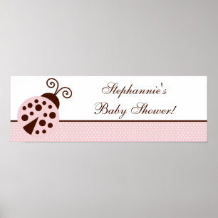 Poster Bannière personnalisée rose ladybug 22,5 po x 7,5