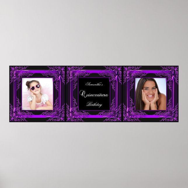 Poster Bannière Photo Quinceanera Party Purple Noir (Devant)