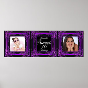 Poster Bannière Photo Sweet 16 Fête Violet Noir