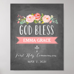 Poster Bannière rose Panneau de communion Pink Chalkboa