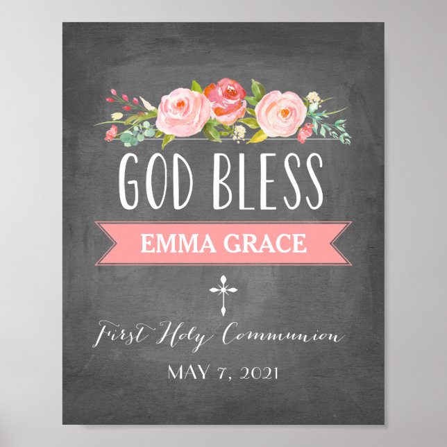 Poster Bannière rose | Panneau de communion Pink Chalkboa (Devant)