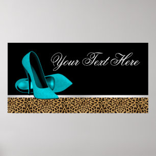 Poster Bannière turquoise Blue High Heel Chaussures Leopa