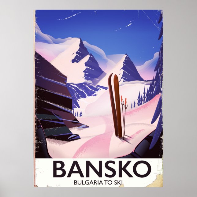 Poster Bansko Bulgarie À Ski (Devant)
