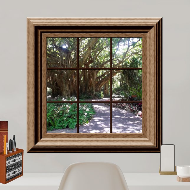 Poster Banyan Tree Fake Window Scène Relaxant Vert (Créateur téléchargé)