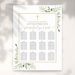 Poster Baptême Christening Greenery Gold Seating Chart