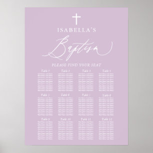 Poster Baptême de fille de croix blanche violet signe de