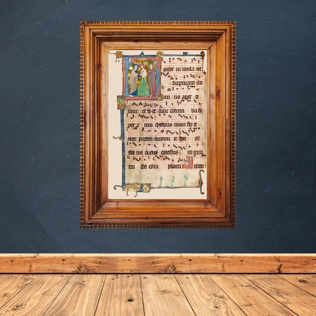 Poster Baptême de Jésus Christ Manuscrit de Chant Médiéva (Baptism of Jesus Christ - Medieval Chant Manuscript - Catholic Christian Poster)