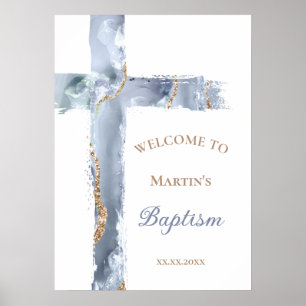 Poster Baptême   pancarte de bienvenue à la croix bleue