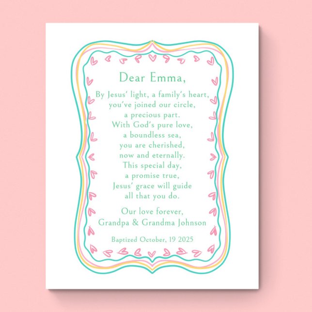 Poster Baptism Gift Grandparent Prayer Nursery Wall Art  (Créateur téléchargé)
