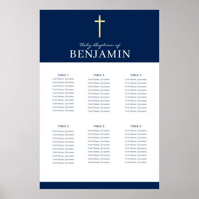 Poster BAPTISM TABLE PLAN 6 tableaux marine moderne Poste (Devant)