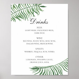 Poster Bar à alcool mariage tropical. Aquarelle