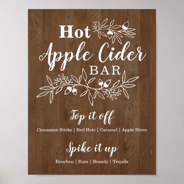 Poster Bar à cidre de pomme chaude en bois Menu Mariage (Devant)