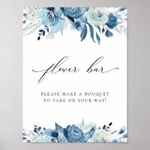 Poster Bar à fleurs de mariage floral bleu poussiéreux