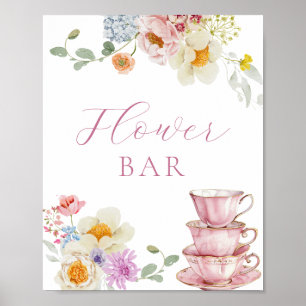 Poster Bar à fleurs Fleur sauvage et Tasses à thé roses