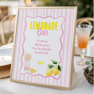 Poster Bar à limonade Freshly Graduated Lemon Pink Stripe