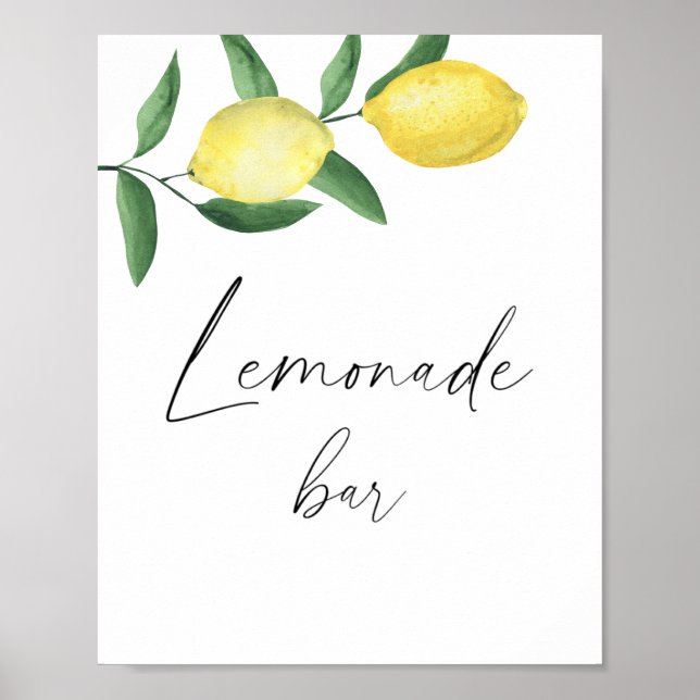 Poster Bar à limonade moderne au citron aquarelle (Devant)