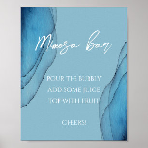 Poster Bar à mimosa aquarelle bleu océan aquamarine 