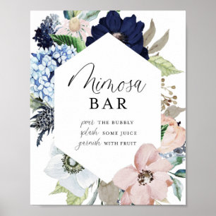 Poster Bar à Mimosa avec cadre floral Navy et rose