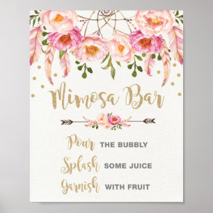 Poster Bar à Mimosa Bohème Rose Or Mariage