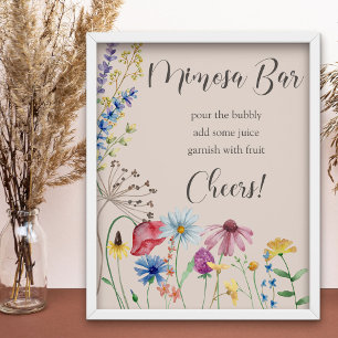 Poster Bar à Mimosa Charme de Fleur Sauvage Mariage Champ