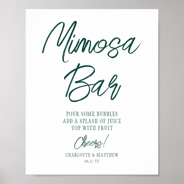Poster Bar à Mimosa Cheers Moderne Écriture Émeraude Vert (Devant)