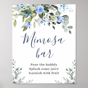 Poster Bar à Mimosa Fleur de Roses Bleu d'Eucalyptus Élég