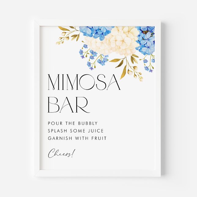 Poster Bar à Mimosa Fleurs Aquarelle Hydrangeas Bleues et (Créateur téléchargé)
