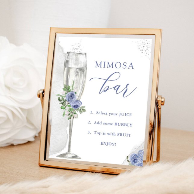 Poster Bar à Mimosa, Fleurs Bleu Argenté & Verre, Douche (Créateur téléchargé)