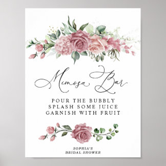 Poster Bar à Mimosa Fleurs Rose Poussiéreux pour Mariage