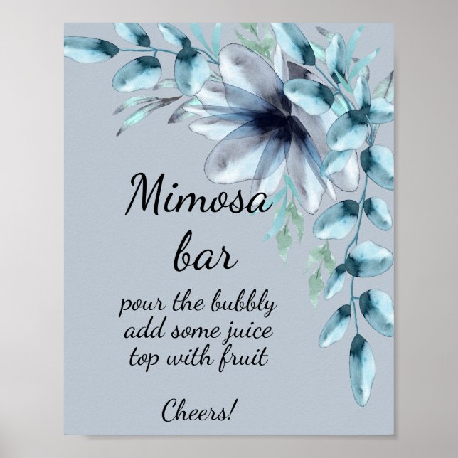 Poster Bar à Mimosa floral gris bleu poussiéreux  (Devant)