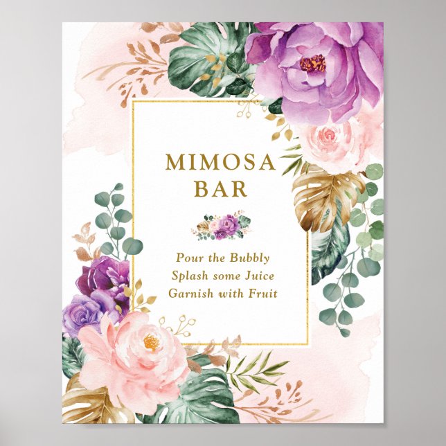 Poster Bar à Mimosa Floral Tropical pour Mariage et Fête  (Devant)