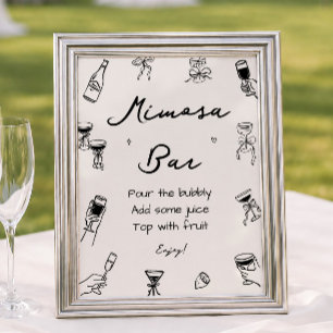Poster Bar à Mimosa Mariage Italien à Main Levée Noir