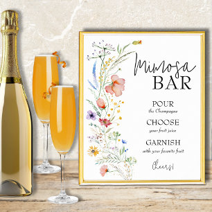 Poster Bar à Mimosa pour Baby Shower de Mariage aux Fleur
