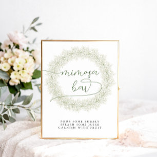 Poster Bar à Mimosa pour Mariage avec Fleurs Blanches Cla