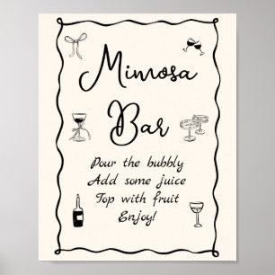 Poster Bar à Mimosa pour Mariage Dessiné à la Main en Noi