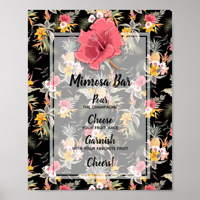 Poster Bar à Mimosa pour Mariage Tropical Fleur de Ananas (Devant)