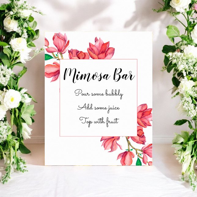 Poster Bar à Mimosa Rose et Blanc Fleurs de Mariage (Créateur téléchargé)