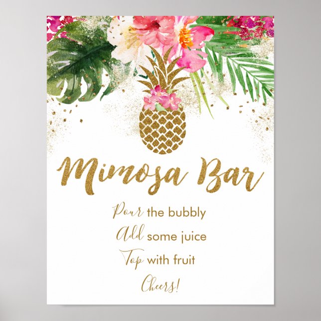 Poster Bar à Mimosa Tropical Floral pour Enterrement de V (Devant)