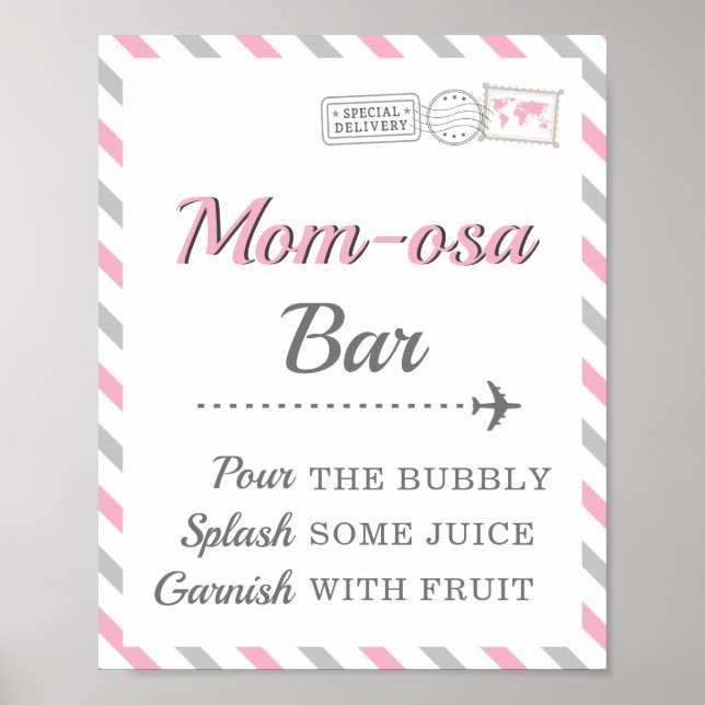 Poster Bar à Mom-osa Boisson Mimosa Voyage Fête Avion (Devant)