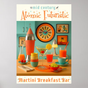 Poster Bar à petit déjeuner rétro futuriste atomique Mart