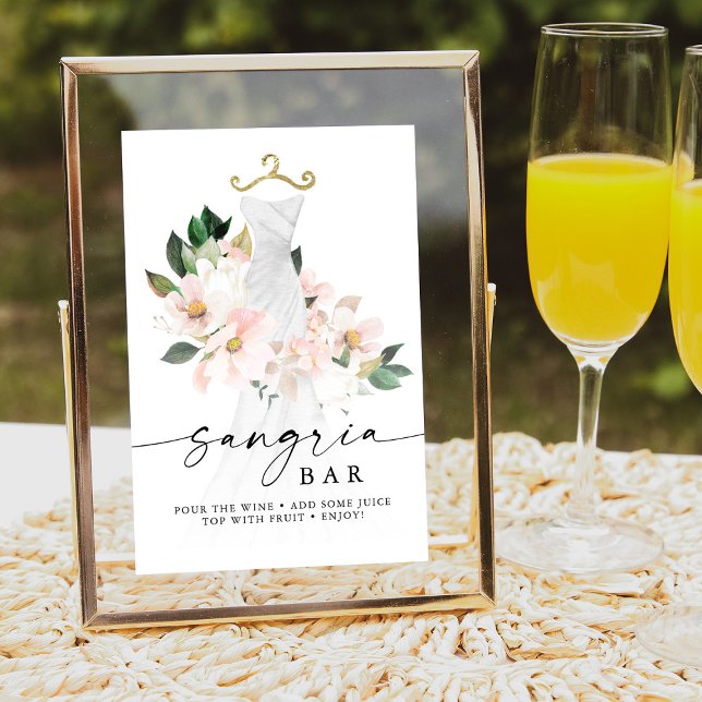 Poster Bar à sangria élégant aux fleurs roses pour une ba (Créateur téléchargé)
