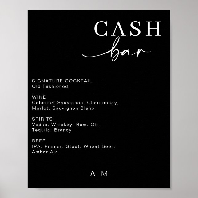 Poster Bar à trésorerie Mariage moderne | Panneau Menu de (Devant)