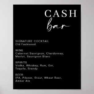 Poster Bar à trésorerie Mariage moderne Panneau Menu de