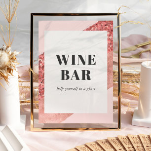 Poster Bar à vin pour mariage Rose Gold, Blush & Sequin