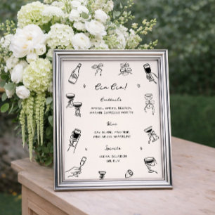 Poster Bar Cin Cin de mariage dessiné à la main et fantai