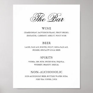 Poster Bar Classique Formel Boisson Menu Mariage Élégant