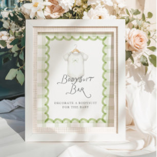 Poster Bar de bodysuits de baby shower à carreaux verts f