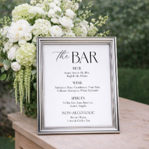 Poster Bar de mariage élégant simple noir et blanc