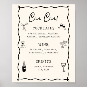 Poster Bar de mariage noir italien Cin Cin